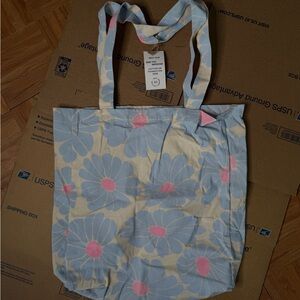 Floral Tote Bag in Blue and Pink